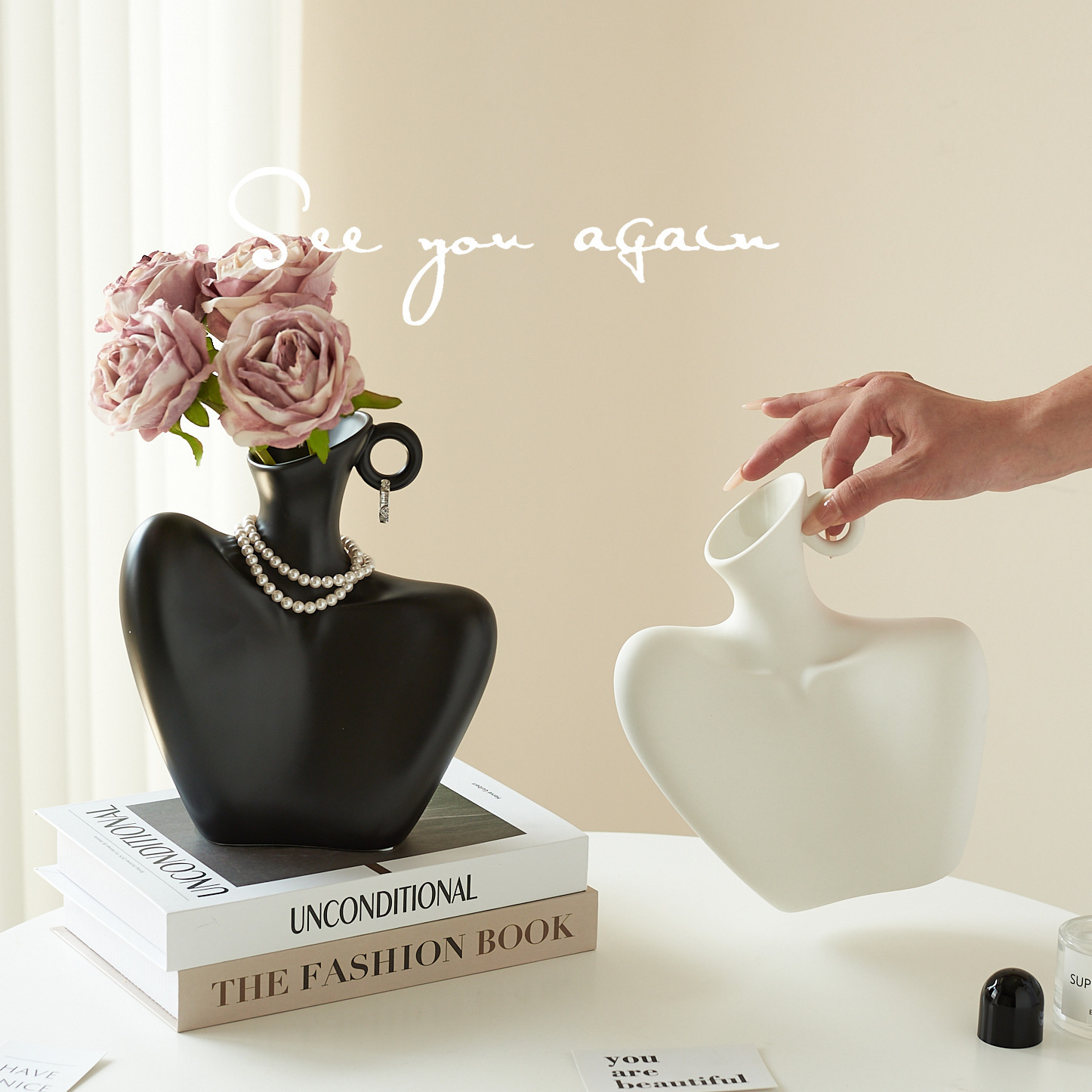 法式陶瓷花瓶轻奢高级感创意艺术花器客厅插花桌面玄关装饰品摆件